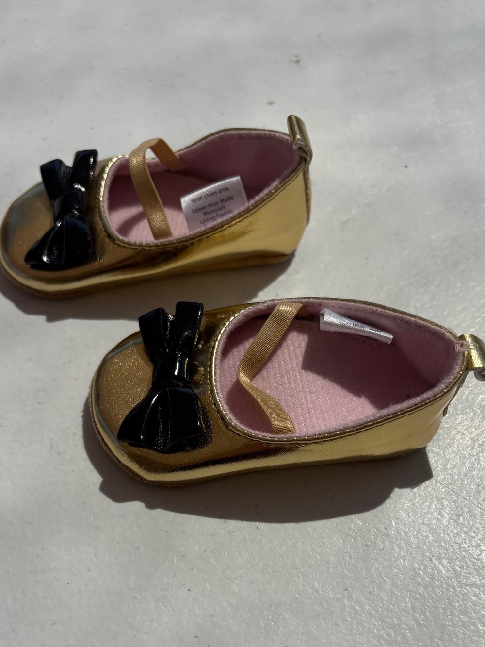 Baby Girl Metallic Gold Ballet Shoes with Black Bow - Picture 3 of 6
